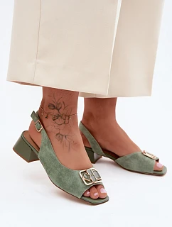 Elegantní sandály z přírodního semiše na podpatku D&A CE61-3127 Zelené