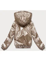 Krátka béžová dámska bunda s kapucňou (B8077-101)