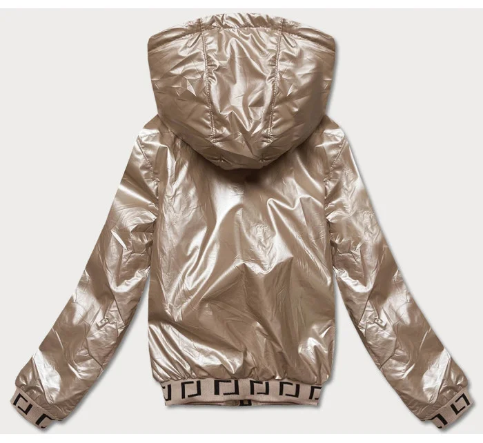 Krátka béžová dámska bunda s kapucňou (B8077-101)