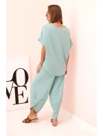 Komplet z viskózy halenka + kalhoty tmavá máta Komplet z viskózy halenka + kalhoty tmavá máta