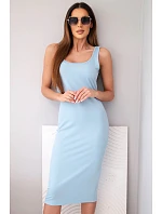 Dámske viskózové rebrované šaty bez ramienok modré