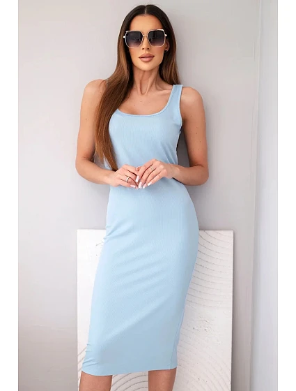 Dámske viskózové rebrované šaty bez ramienok modré