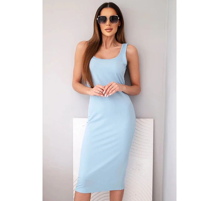 Dámske viskózové rebrované šaty bez ramienok modré