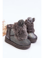 Detské snehové topánky s kožušinou, sivé Betty, s ušami