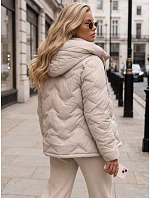 Dámska prešívaná bunda s kapucňou, béžová, FashionStreet TY5945 Dámska prešívaná bunda s kapucňou, béžová, FashionStreet TY5945