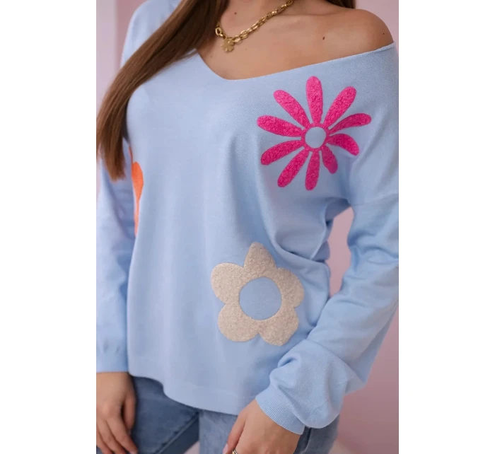 Svetrová halenka s květinovým vzorem modrý