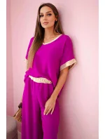 Viskózový komplet se zlatým lemováním tmavě fialová