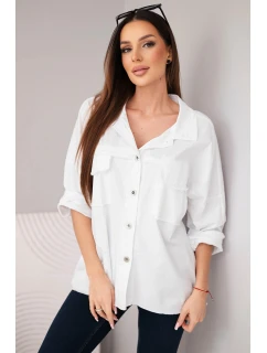 Dámske bavlnené tričko s vreckami biele