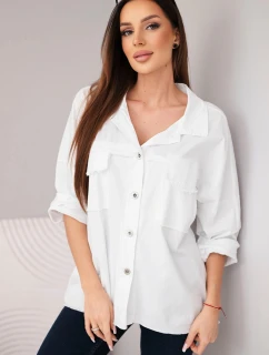 Dámske bavlnené tričko s vreckami biele