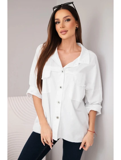 Dámske bavlnené tričko s vreckami biele