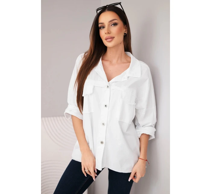 Dámske bavlnené tričko s vreckami biele