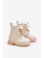 Zateplené dětské boty s medvídkem na zip béžové model 21678623 - Boto