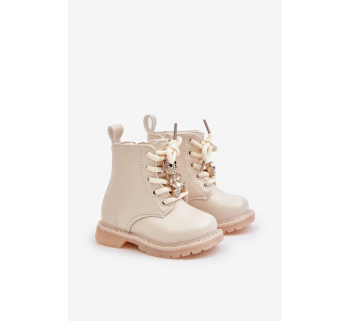 Zateplené dětské boty s medvídkem na zip béžové model 21678623 - Boto