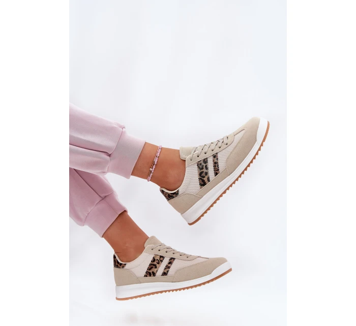 Sneakersy Damskie Z Eko Zamszu Panterka Beżowe Marinils