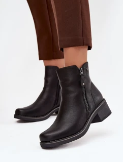 Botki Damskie Na Klocku Ocieplane Czarne Kalivana