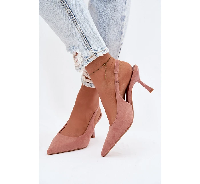 Dámské sandály na podpatku z imitace semiše Růžové model 22103215 - Boto