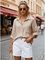 Dámska oversize košeľa z mušelínovej bavlny, béžová, FashionStreet DY0487