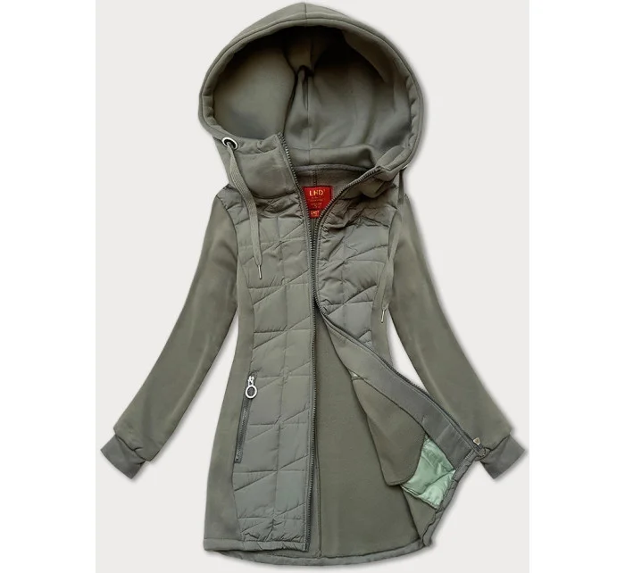 Šedo-zelená dámska mikina na zips z rôznych lepených materiálov LHD (AMG-165) Šedo-zelená dámska mikina na zips z rôznych lepených materiálov LHD (AMG-165)