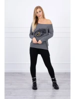 Halenka s potiskem a delšími zády v grafitové barvě Halenka s potiskem a delšími zády v grafitové barvě