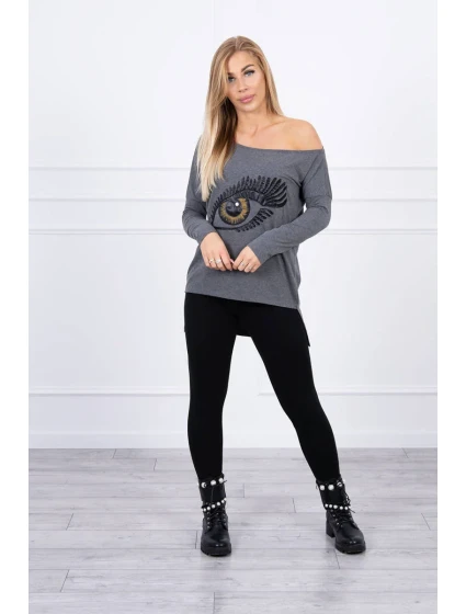 Halenka s potiskem a delšími zády v grafitové barvě Halenka s potiskem a delšími zády v grafitové barvě