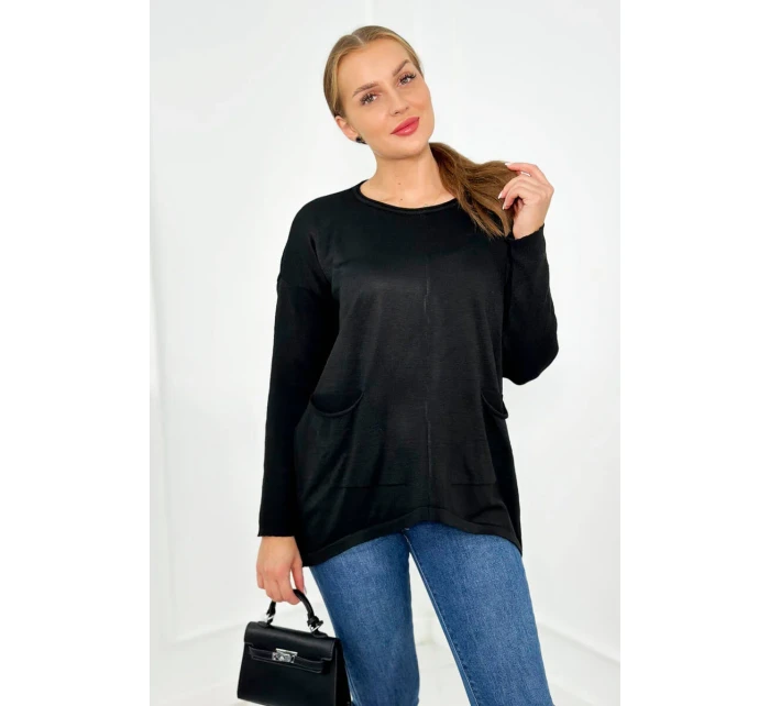 Sveter s prednými vreckami čierny Sveter s prednými vreckami čierny