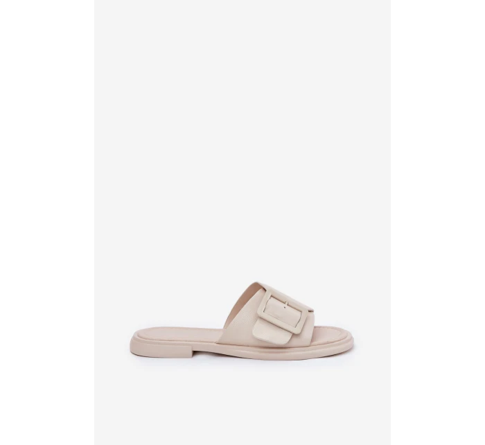 Kožené Dámské Pantofle S Přezkou D&A Béžové model 21691001 - S.Barski