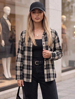 Dámská kostkovaná košile s bavlnou, tmavě modrá, FashionStreet DY0495