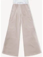 Tmavě béžové volné dámské kalhoty s lampasy model 20185235 - MADE IN ITALY Tmavě béžové volné dámské kalhoty s lampasy model 20185235 - MADE IN ITALY