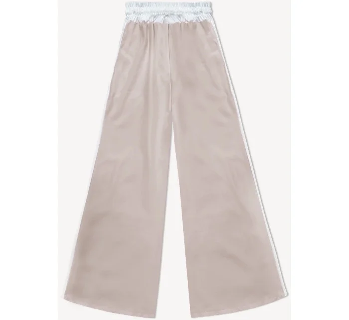 Tmavě béžové volné dámské kalhoty s lampasy model 20185235 - MADE IN ITALY Tmavě béžové volné dámské kalhoty s lampasy model 20185235 - MADE IN ITALY