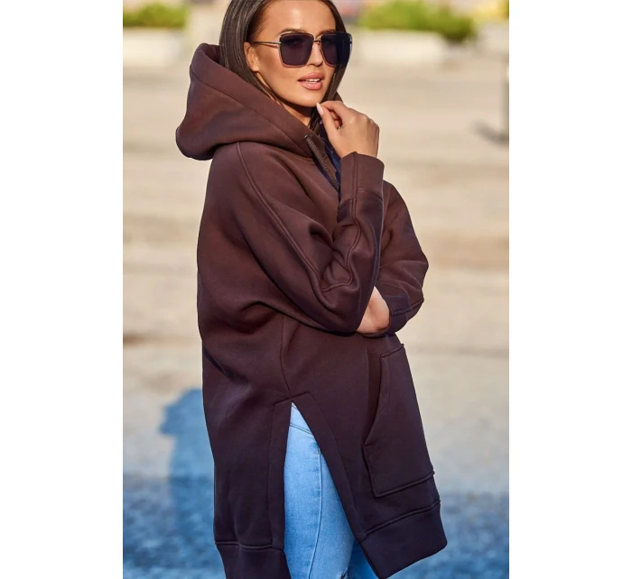 Zateplená mikina s bočnými otvormi hnedá Zateplená mikina s bočnými otvormi hnedá