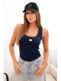 Dámske pruhované tielko s ozdobnou aplikáciou modré