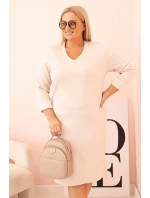 Dámske Plus veľkosť maslo V-neck bez rukávov béžové šaty