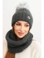 Dámska zimná súprava s bambulou a ohrievačom krku graphite