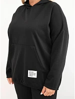 Dámska mikina Plus Size z viskózy s kapucňou a klokaním vreckom, čierna Dámska mikina Plus Size z viskózy s kapucňou a klokaním vreckom, čierna