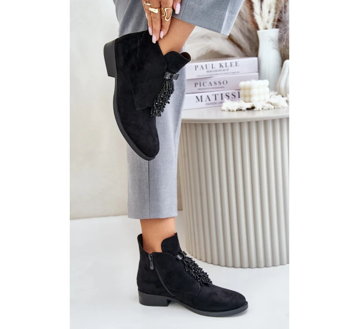 Zateplené Nízké Boty S Dekorací Na Zip Černé model 21675901 - S.Barski Zateplené Nízké Boty S Dekorací Na Zip Černé model 21675901 - S.Barski