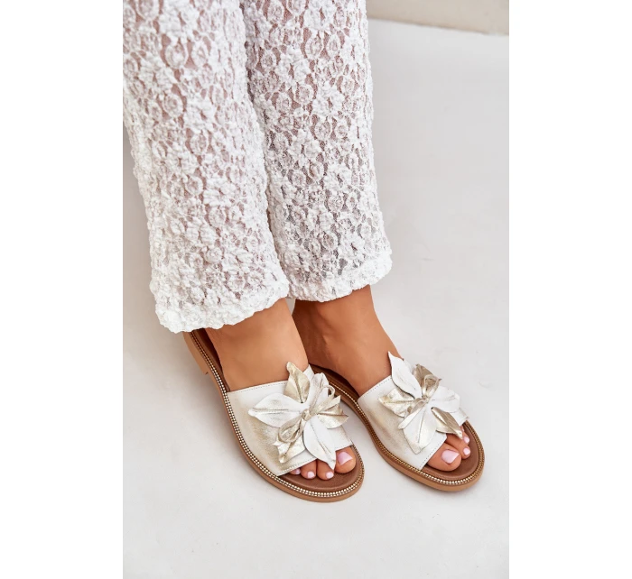 Klapki Z Ozdobą Skóra Naturalna Zazoo 3667 Złoty Przecierany Klapki Z Ozdobą Skóra Naturalna Zazoo 3667 Złoty Przecierany