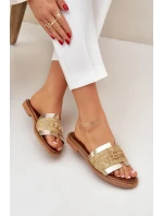 Skórzane Klapki Z Ozdobnym Detalem I Plecionką Zazoo 40426 Złote