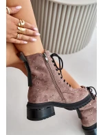 Zdobené členkové topánky Workery Dámske zateplené topánky D&A Taupe Zdobené členkové topánky Workery Dámske zateplené topánky D&A Taupe