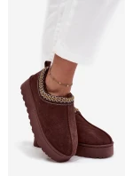 Dámske snehule Taliah s nízkou platformou a výšivkou - čokoládové