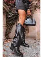 Dámske zateplené kovbojské čižmy Mavine na stĺpikovom podpätku - čierne Dámske zateplené kovbojské čižmy Mavine na stĺpikovom podpätku - čierne