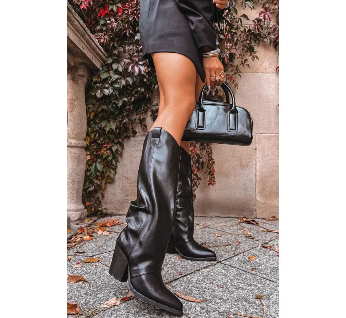 Dámske zateplené kovbojské čižmy Mavine na stĺpikovom podpätku - čierne Dámske zateplené kovbojské čižmy Mavine na stĺpikovom podpätku - čierne