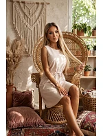 296-17 VICTORIA Trapézové šaty bez rukávov s opaskom - béžové