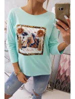 Blúzka s 3D grafikou a zdobenými volánikmi mint