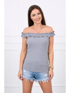 Trblietavá blúzka s volánikmi sivá