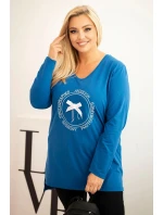 Dámska blúzka s dlhším zadným dielom a striebornou potlačou