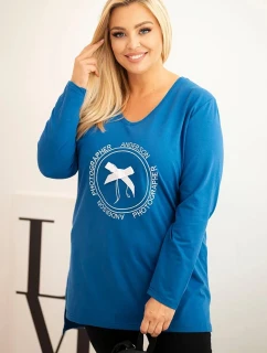 Dámska blúzka s dlhším zadným dielom a striebornou potlačou