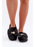 Kapcie Damskie Z Futerkiem I Kokardą Czarne Olfedi