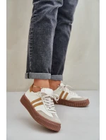 Zazoo N1068S6 Skórzane Niskie Sneakersy Damskie Na Platformie Beżowe