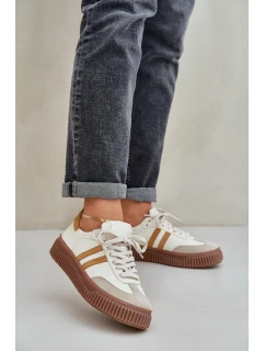 Zazoo N1068S6 Skórzane Niskie Sneakersy Damskie Na Platformie Beżowe