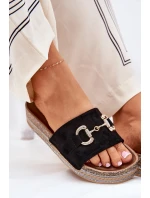 Klapki Damskie Na Platformie Ze Złotą Ozdobą I Brokatem Czarne Morisela Klapki Damskie Na Platformie Ze Złotą Ozdobą I Brokatem Czarne Morisela